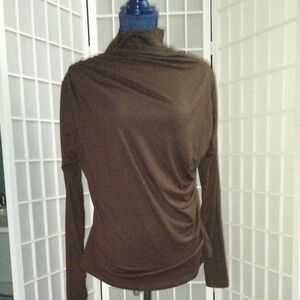 Brown Mock Neck Long Sleeve Top
